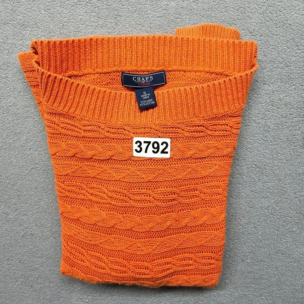 Chaps Denim Womens Small Orange Cable Knit Boat Neck Linen Cotton Sweater